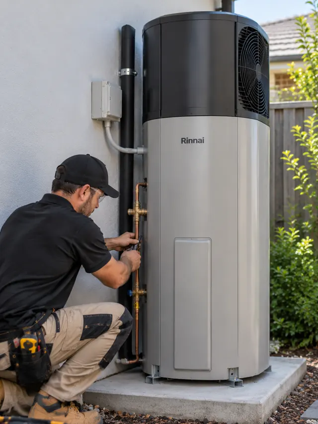 Heat-pump hot-water system beside a Victorian home