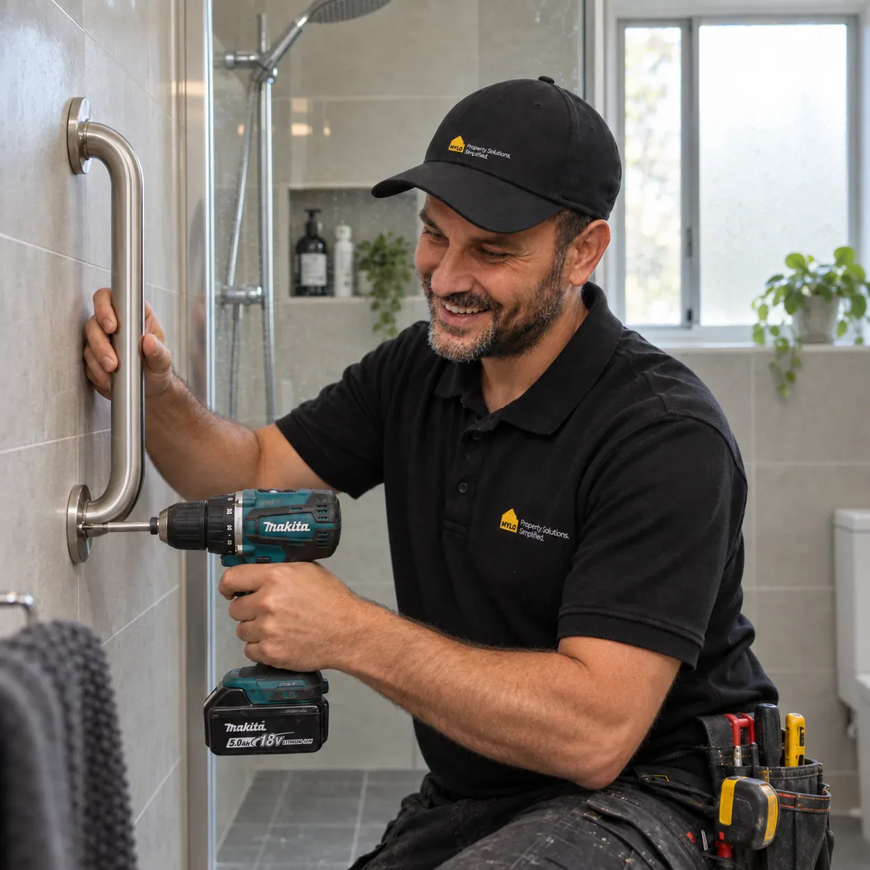 MYLO technician installing a bathroom grab rail