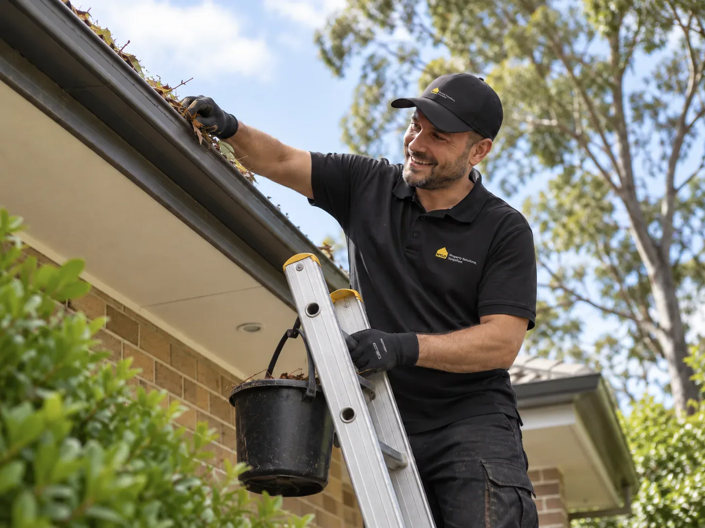 MYLO tradie cleaning gutters at a Victorian home